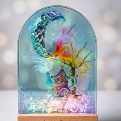 Fantasy Resin Lampe mit Mond & Zauberhaus – Handmade LED Leuchten