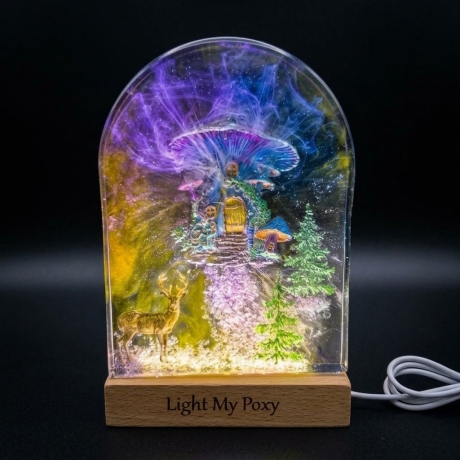 Handgemachte Resin Lampe Märchenwelt Pilzhaus Fantasy LED Deko