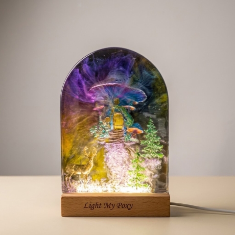Handgemachte Resin Lampe Märchenwelt Pilzhaus Fantasy LED Deko