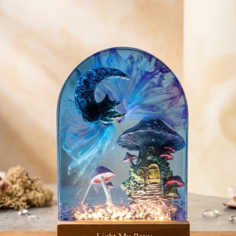Handgemachte Epoxidharz LED Lampe – Magisches Pilzhaus  Halloween