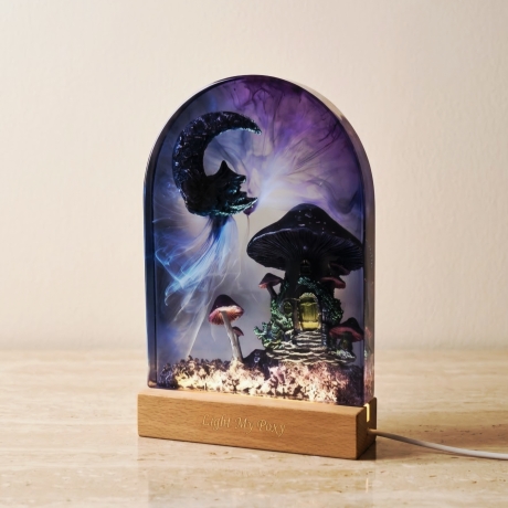 Handgemachte Epoxidharz LED Lampe – Magisches Pilzhaus  Halloween