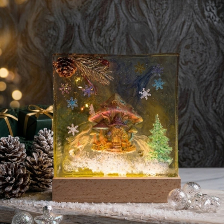 LED Epoxidharz Lampe Weihnachtsdeko – Winter Pilzhaus Kunstharz 