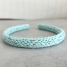 Schmaler Haarreifen Mint Grün mit Pailletten Bezug handgestrickt