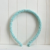 Schmaler Haarreifen Mint Grün mit Pailletten Bezug handgestrickt