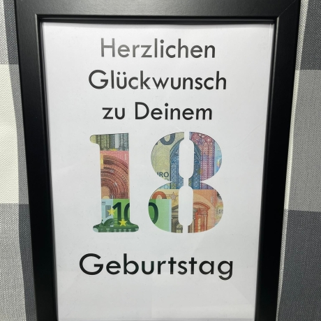 Geldgeschenk Bilderrahmen 18. Geburtstag personalisierbar DIN A4