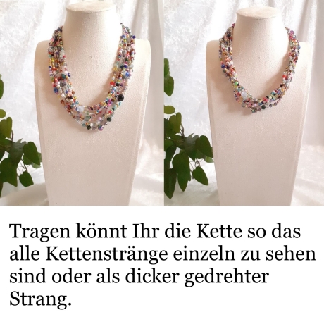 Mehrstrang-Kette mit 7 Stängen Perlen-Kette bunte Kurzkette