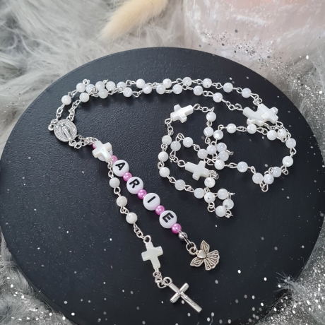 Rosenkranz weiß personalisiert mit Name