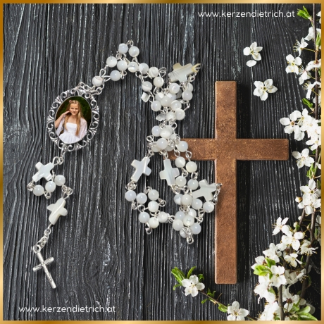 Rosenkranz weiß personalisiert mit Foto