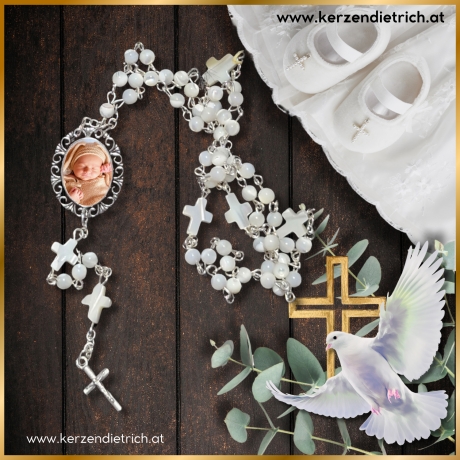Rosenkranz weiß personalisiert mit Foto