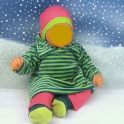 Kleid mit Zipfel Hose Mütze Schuhe passend für Puppen 46 cm Neu