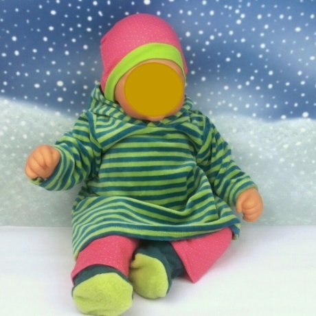 Kleid mit Zipfel Hose Mütze Schuhe passend für Puppen 46 cm Neu
