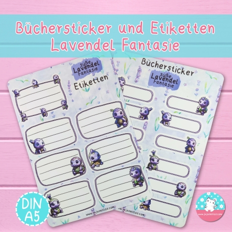 Büchersticker & Etiketten - Lavendel Fantasie Namenssticker 