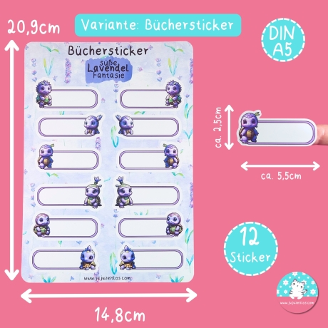 Büchersticker & Etiketten - Lavendel Fantasie Namenssticker 