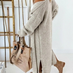 Oversize Strickmantel lang Strickjacke Cardigan Weste Beige S M L