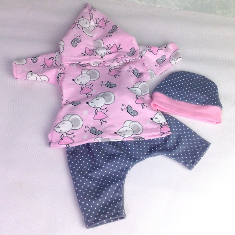 Kleidung Tunika Hose und Mütze Mäuse passend für Puppen 36 cm Neu