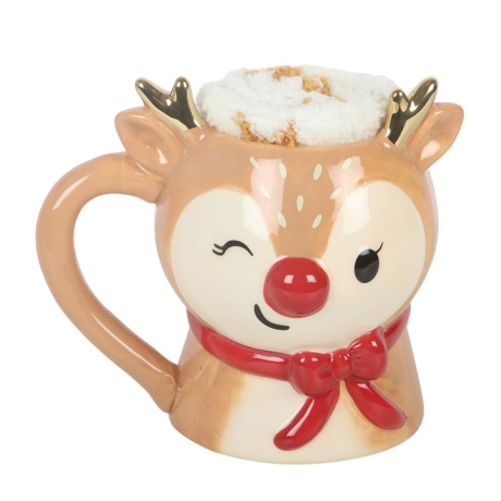Ruby Rentier Weihnachtsbecher / Tasse mit Sterne Kuschelsocken