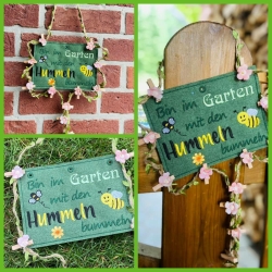 Ferberline Stickdatei Schild Hummeln 13x18