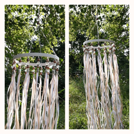 Windspiel | Perlen & Bänder | 80 cm | weiß creme braun | BOHO