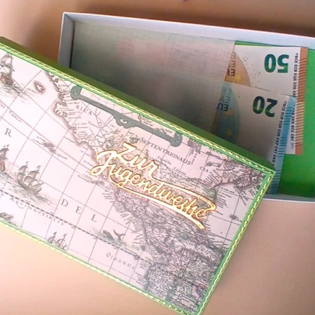 Jugendweihe-Geldgeschenk + Glückwunschkarte Geschenkbox Seekarten