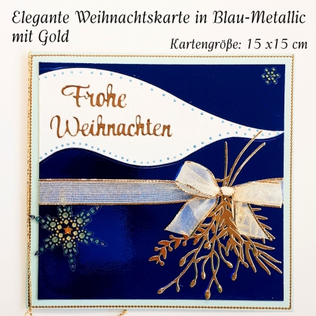 Weihnachtskarte frohe Weihnachten Blau-Metallic Gold Heilig Abend