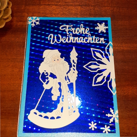 Weihnachtskarte frohe Weihnachten Blau-Metallic, Väterchen Frost 