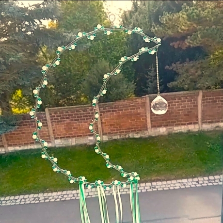 Sonnenfänger Mond Grün, Perlen Wandschmuck Wohndeko Suncatcher 
