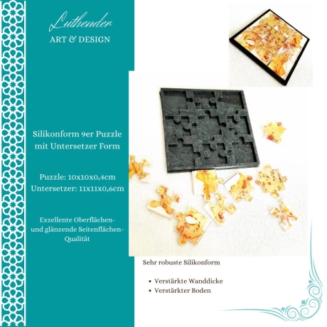 Silikonform 9er Puzzle Form 10cmx10cmx4mm mit Puzzle Untersetzer