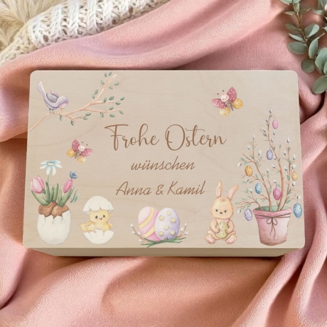 Geschenk zu Ostern personalisierte Holzkiste mit Namen Osternest