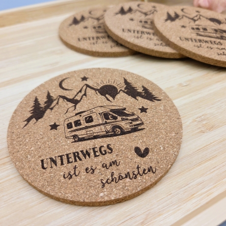 gravierter Korkuntersetzer - CAMPER Wohnmobil - Tassenuntersetzer