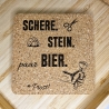 gravierter Korkuntersetzer Schere, Stein, paar Bier