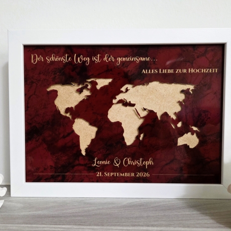 graviertes Hochzeitsgeschenk - Motiv Weltkarte der schönste Weg