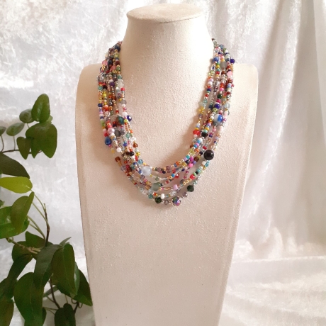 Mehrstrang-Kette mit 7 Stängen Perlen-Kette bunte Kurzkette