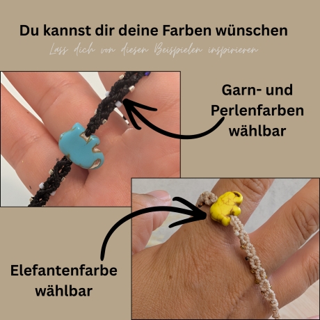 Elefantenarmband Makramee in Wunschfarben
