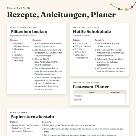 Adventskalender zum Ausdrucken, 24 Aktivitätskarten für Familien