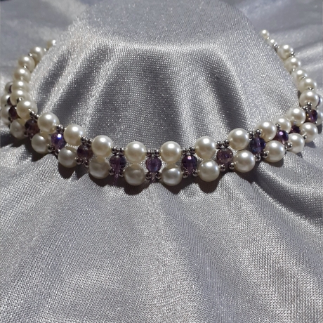 Kette Halskette Perlenkette 2-Reihige Damenkette Schmuck Lila