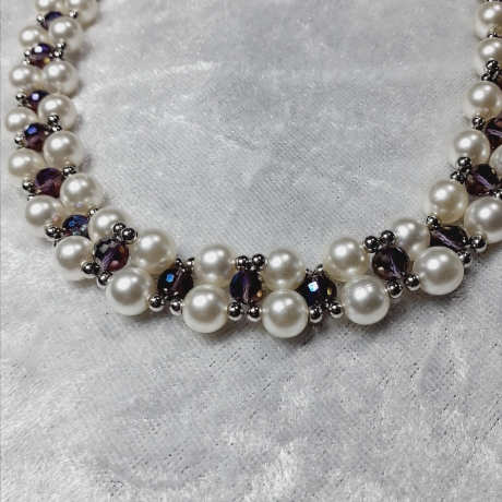 Kette Halskette Perlenkette 2-Reihige Damenkette Schmuck Lila