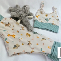 Babyset Hose und Mütze beige Tiere Gr. 62/68