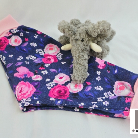 Hose 74/80 Rosen Blumen blau pink  Mitwachshose Kinderhose