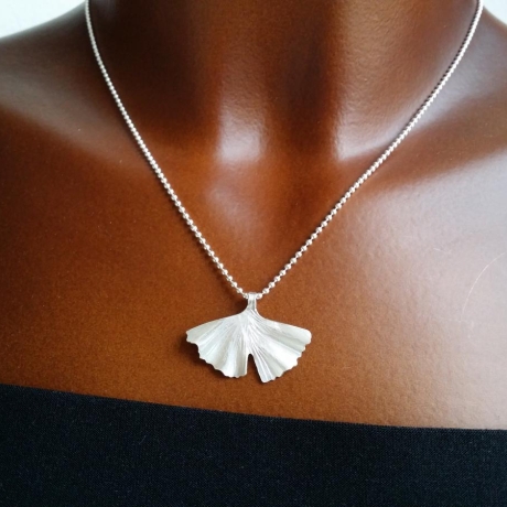 SET Ginko Blatt Anhänger & Ohrstecker Kette 925 Silber