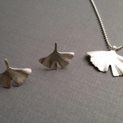 SET Ginko Blatt Anhänger & Ohrstecker Kette 925 Silber