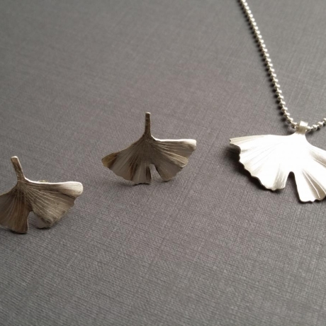SET Ginko Blatt Anhänger & Ohrstecker Kette 925 Silber