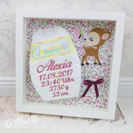 Bestickte Windel im 3D Rahmen *Alexia*