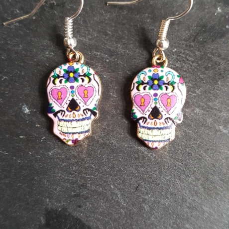 Bunte Totenkopf Mexican Skull Ohrringe pink