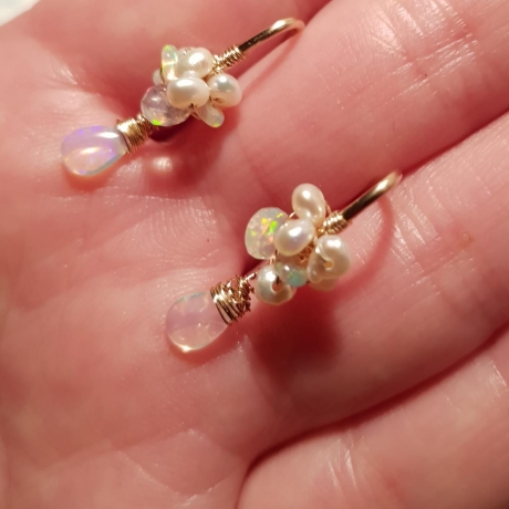 äthiopischer OPAL und Perlen, Ohrringe, Hochzeit, goldfill