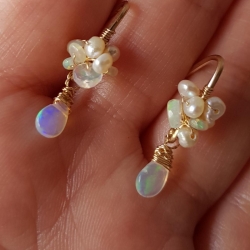 äthiopischer OPAL und Perlen, Ohrringe, Hochzeit, goldfill