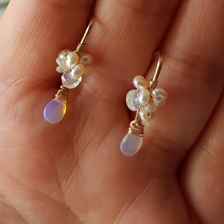 äthiopischer OPAL und Perlen, Ohrringe, Hochzeit, goldfill