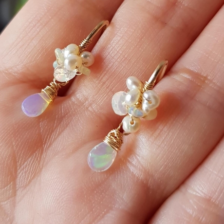 äthiopischer OPAL und Perlen, Ohrringe, Hochzeit, goldfill