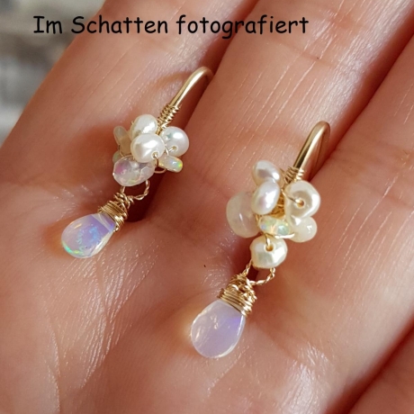 äthiopischer OPAL und Perlen, Ohrringe, Hochzeit, goldfill
