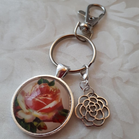 Schlüsselanhänger Blume Rose Vintage Stil Fleur
