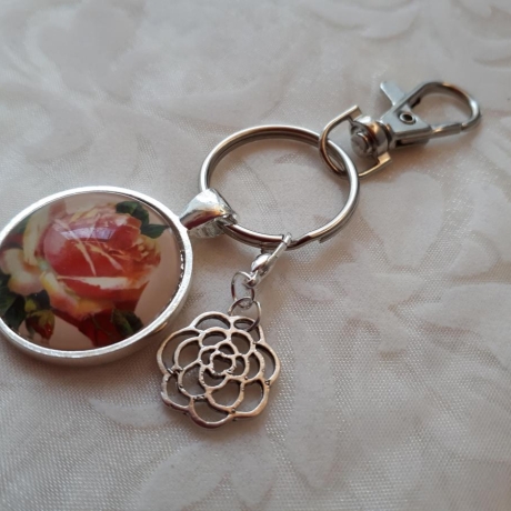 Schlüsselanhänger Blume Rose Vintage Stil Fleur